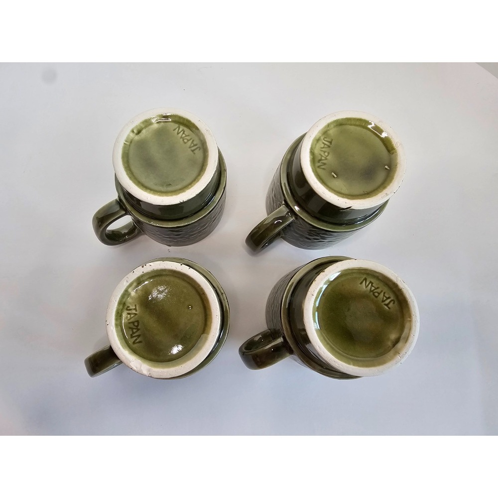 Vintage Avocado Green Mug Set of Four with Hanging Wall Rack 1970's Japan NIB - Picture 5 of 14